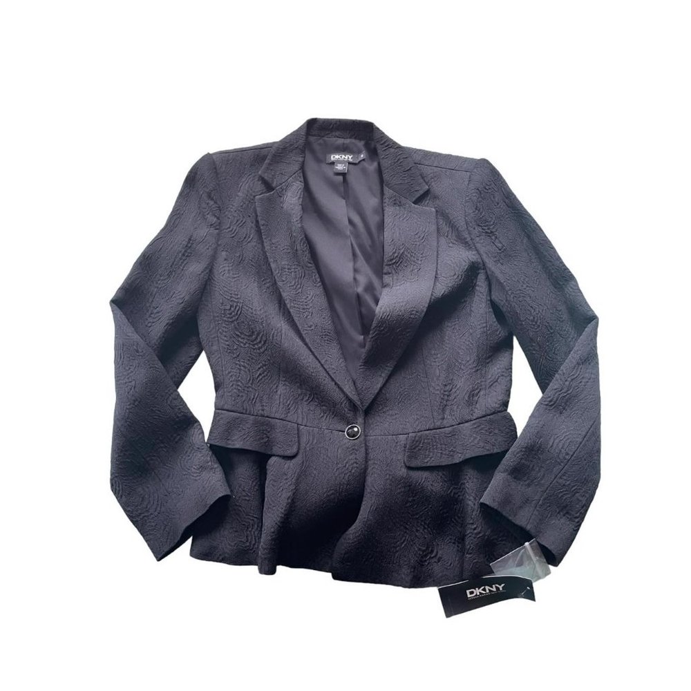 DKNY Black Textured Single-Button Blazer